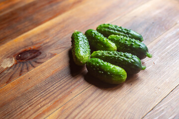 Ripe fresh healthy diet vegetarian food with vitamins. Green cucumbers