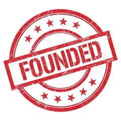 FOUNDED text written on red vintage stamp.