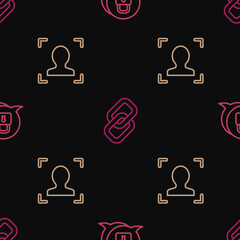 Obraz premium Set line Cyber security, Face recognition and Chain link on seamless pattern. Vector