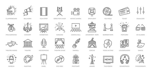 Entertainment - outline web icon collection, vector, thin line icons collection - 458558901