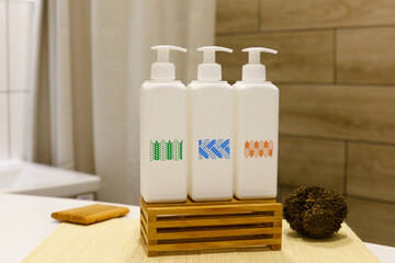 Variety house cleaning product on table with copy space