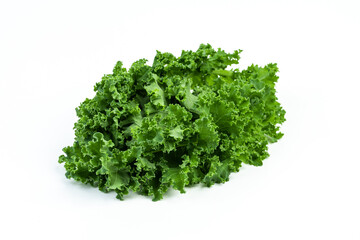 Kale leaf salad vegetable isolated on white background. Creative layout made of kale closeup.