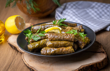 Traditional delicious Turkish foods; stuffed leaves (yaprak sarmasi)