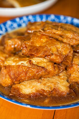A delicious Chinese dish, meat rolls wrapped in yuba skin