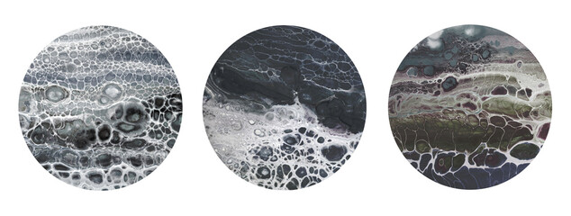 Marble texture. Acrylic color blots. Abstract background. Interior circle triptych.