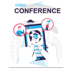 Video conference isolated cartoon concept. User makes online video call in mobile app, people scene in flat design. Vector illustration for blogging, website, mobile app, promotional materials.
