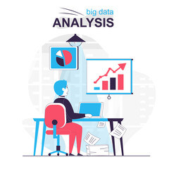 Big data analysis isolated cartoon concept. Analyst works with graphs and charts at office, people scene in flat design. Vector illustration for blogging, website, mobile app, promotional materials.