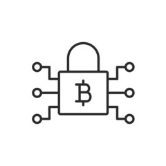 Bitcoin security icon, logo. Digital lock sign. Bitcoin icon isolated on white background. Vector illustration