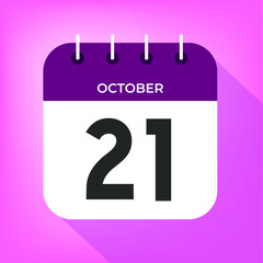 October day 21. Number twenty-one on a white paper with purple color border on a pink background vector.