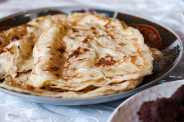 raditional Moroccan homemade bread puff pastry Called Msemen or Meloui