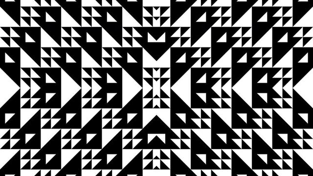 Black and white triangles in minimal dynamic pattern. Monochrome square tile mosaic. Motion graphic background in a flat design