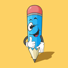 Pencil cartoon mascot thumbs up vector graphics