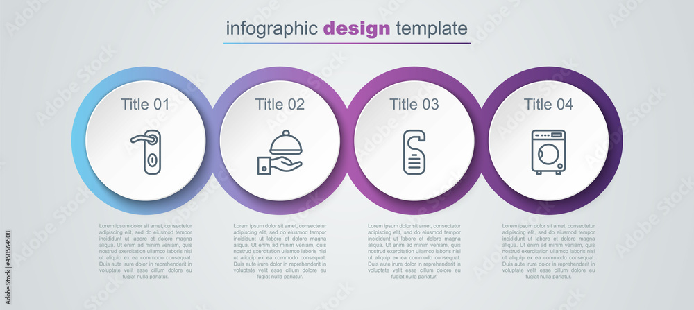 Sticker set line door handle, covered with tray, please do not disturb and washer. business infographic temp