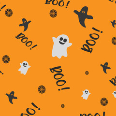 Boo ghost with cobweb halloween pattern in orange yellow color