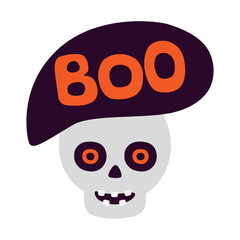 Boo scary spooky halloween chracter face with hat orange, purple, violet color