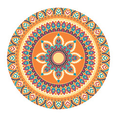 Mandala in round shape in orange blue pink and purple color