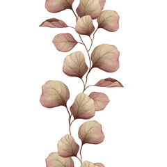 Seamless border pattern of wild autumn leaves on white background.