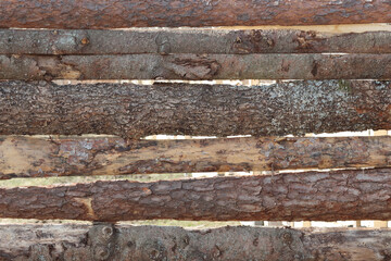 Background, a shield from boards of coniferous trees.