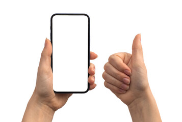 Smartphone mockup and hand gesture isolated on a white background