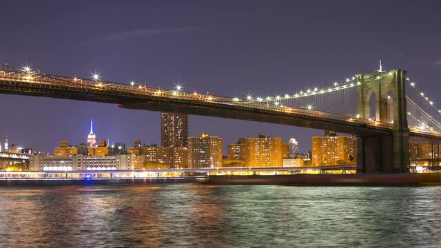 night sky brooklyn bridge manhattan view 4k timelapse from new york usa