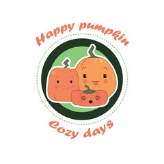 Vector flay style image funny smiling pumpkins Halloween and Thanksgiving decoration