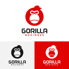 Simple Black Gorilla Head in Circle Shape Logo Design Template. Suitable for Fitness Sport Fashion Apparel Shop Business Brand Company Etc.