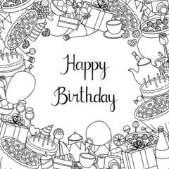 Background with doodle birthday items.