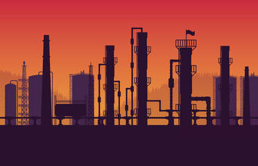 silhouette natural gas pipeline Industrial zone on orange gradient background