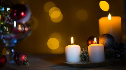 New year or christmas composition of candles. Image with selective focus