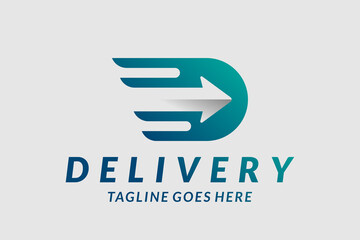 delivery logo design concept illustration, Letterhead D with arrow for fast delivery logo