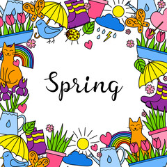 Obraz premium Background with doodle spring items.