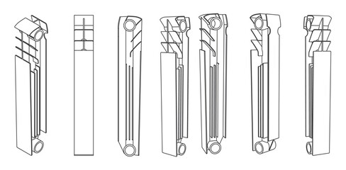 Vector different view of the heating radiator section