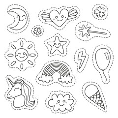 Set of girly magic pop art patches.