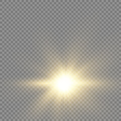 Sun explosion, yellow glow lights sun rays. © ANATOLII