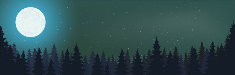 Starry Night Vector with conifers