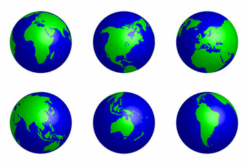Vector globe of the six continents of the world