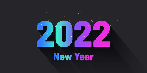2022 New Year gradient text design on black background. Vector greeting illustration with colorful numbers - 458575121