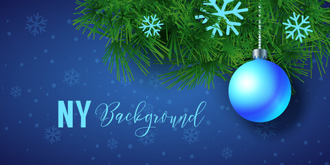 New Year Background with Christmas Ball and Snowflakes. Vector holiday design for invitations, cards, web banners, etc - 458575153