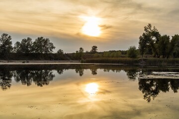 Welcome autumn equinox on the natural park at the sunset 