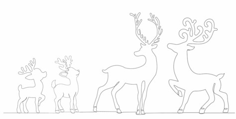 Plakat single continuous line drawing deer contour, sketch