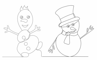 one line drawing of snowmen