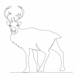 one continuous line drawing of a deer with antlers