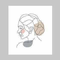 Vector minimalist style continuous one line art portrait. Line flower, woman Hand drawn abstract feminine print. Use for wall decor, beauty logo, poster illustration, card, t-shirt print 