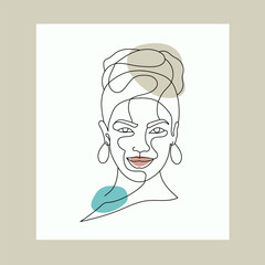 Vector minimalist style continuous one line art portrait. Line flower, woman Hand drawn abstract feminine print. Use for wall decor, beauty logo, poster illustration, card, t-shirt print 