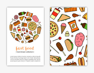 Card templates with fast food items.