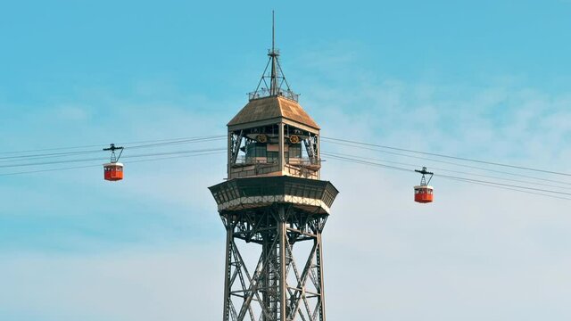 A tower with a cable car in Barcelona, Spain