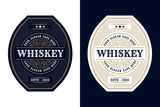 Whiskey Bourbon Vintage luxury antique logo border frame western engraving labels for beer wine whiskey alcohol product box packaging label vector printable template