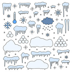 Set of doodle snow winter decorations.