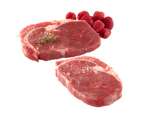 Fillet fresh raw beef  meat rib eye tenderloin steak mix spice rosemary isolated on white background with cut out have clipping path
