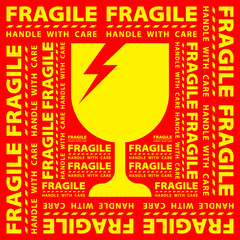 sticker fragile handle with care, red fragile warning label, square fragile label with broken glass symbol